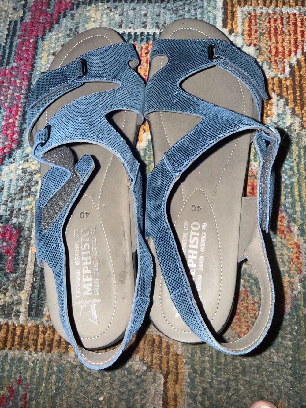 Mephisto Air Relax Blue Leather Strappy Sandals EU 40